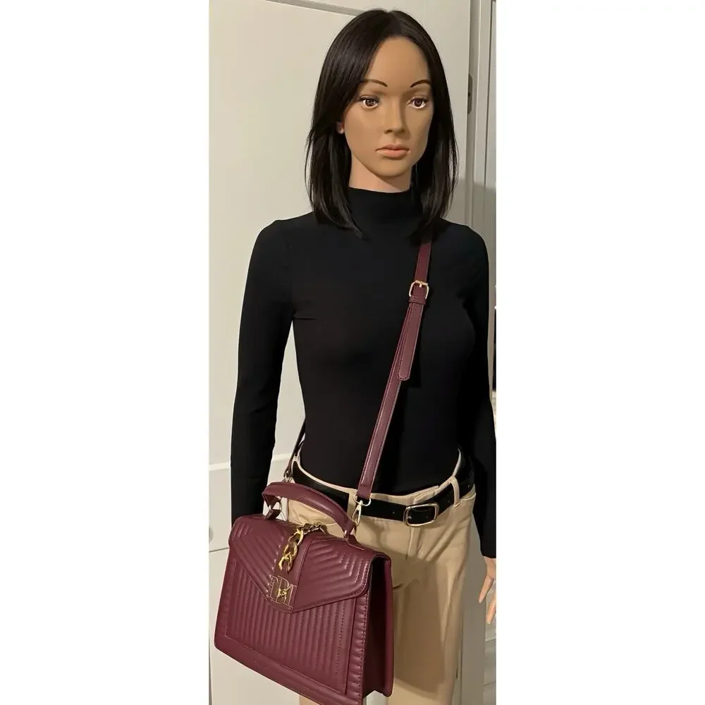 Badgley Mischka Burgundy Quilted Satchel Crossbody Bag New With Tags